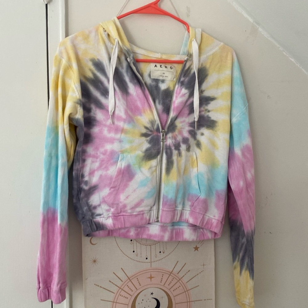 aeropastel cropped zip up tye dye sweatshirt